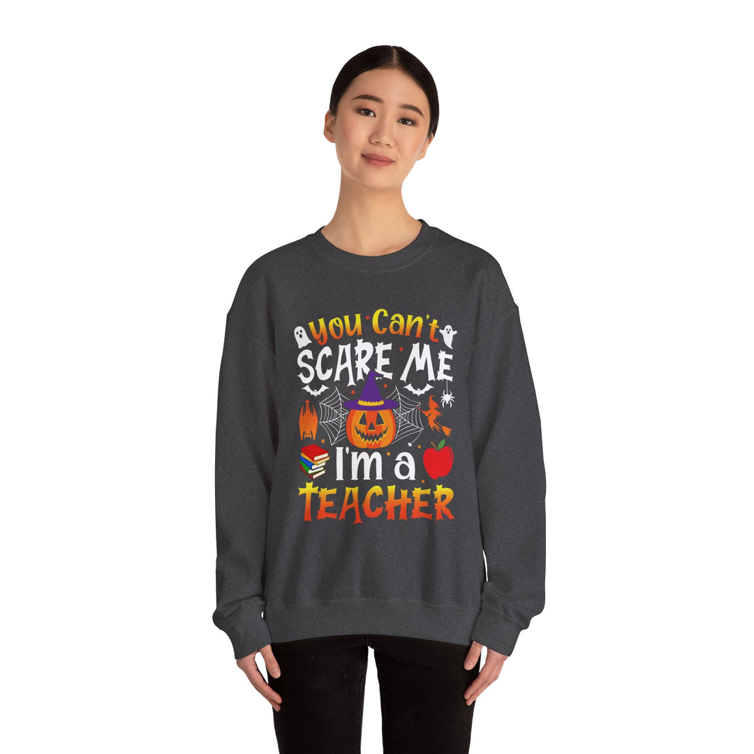 You Can't Scare Me I Am A Teacher Halloween Teacher Sweatshirt Crewneck, Halloween Party Ghost Witch Teaching Sweatshirt Gift For Men Women