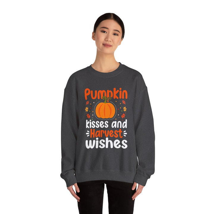 Pumpkin Kisses And Harvest Wishes Halloween Sweatshirt Crewneck, Halloween Party Pumpkin Ghost Lover Sweatshirt Gift For Men Women