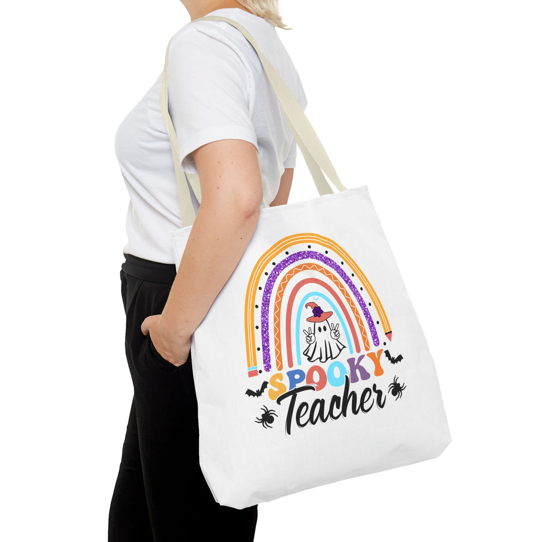 Spooky Teacher Rainbow Halloween Teacher Tote Bag, Halloween Party Pumpkin Ghost Witch Teaching Lover Tote Bag Gift For Men Women