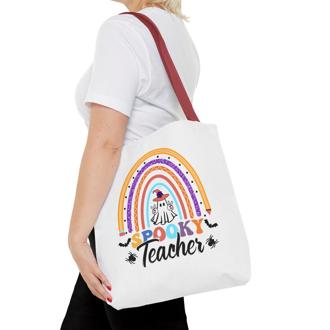 Spooky Teacher Rainbow Halloween Teacher Tote Bag, Halloween Party Pumpkin Ghost Witch Teaching Lover Tote Bag Gift For Men Women