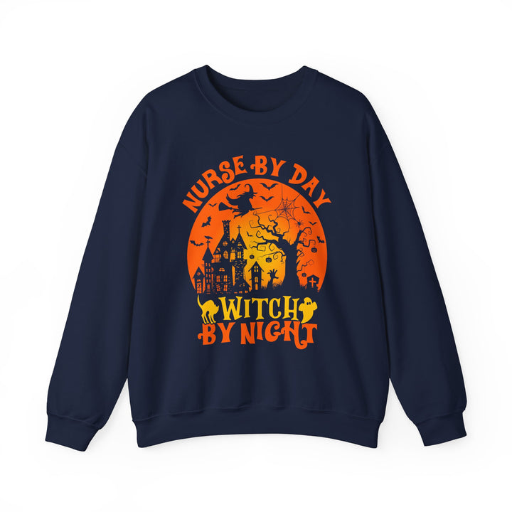 Nurse By Day Witch By Night Halloween Nurse Sweatshirt, Halloween Party Pumpkin Ghost Witch Nursing Lover Sweatshirt Gift For Girls Women