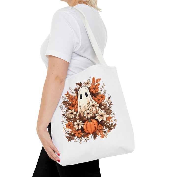 Floral Ghosts Halloween Tote Bag, Halloween Party Pumpkin Ghost Flowers Lover Tote Bag Gift For Men Women