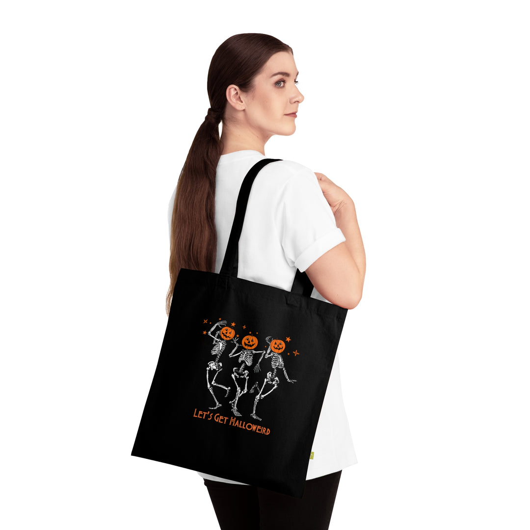 Let's Get Halloweird Dancing Skeleton Halloween Tote Bag, Halloween Party Pumpkin Skeleton Dance Tote Bag Gift For Men Women