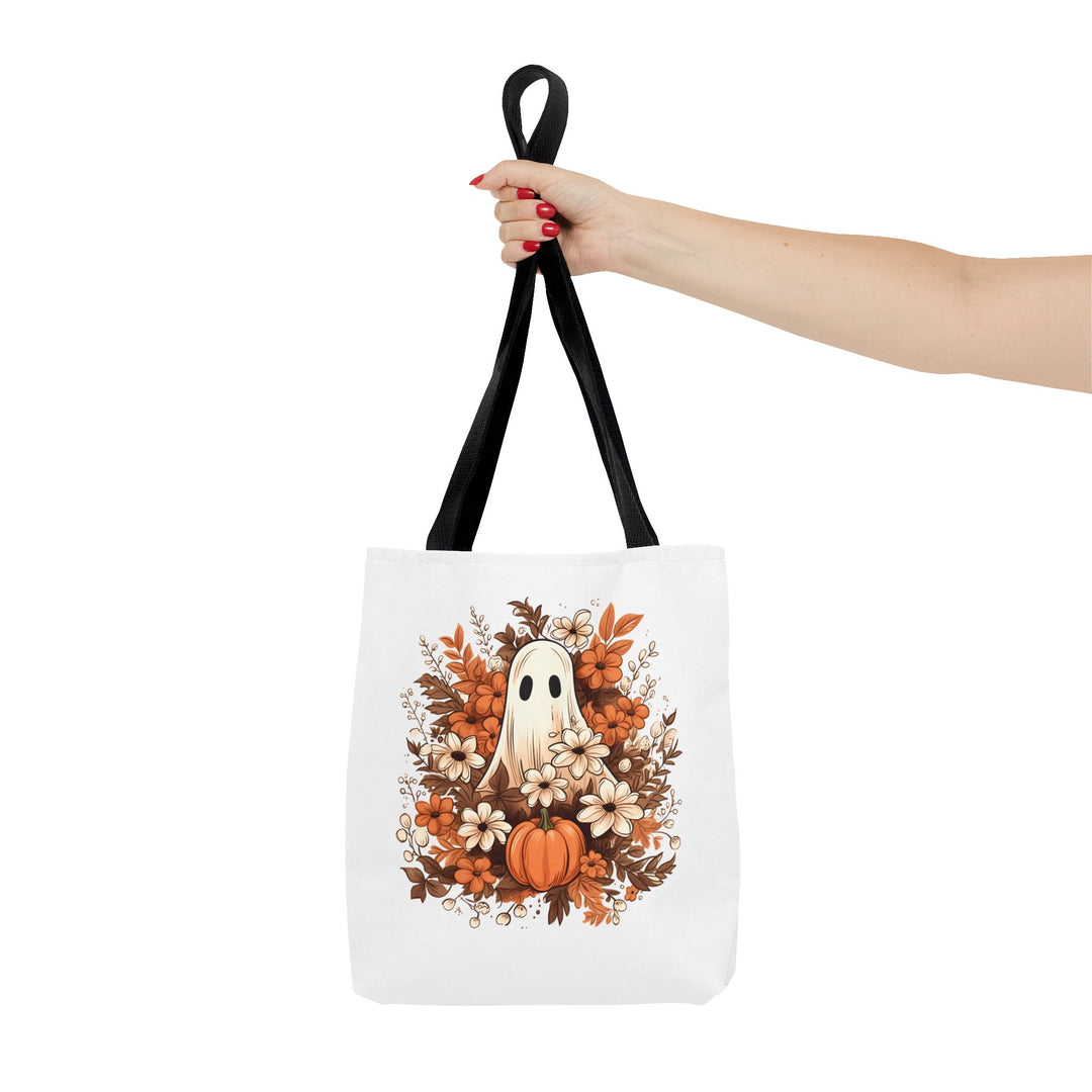 Floral Ghosts Halloween Tote Bag, Halloween Party Pumpkin Ghost Flowers Lover Tote Bag Gift For Men Women