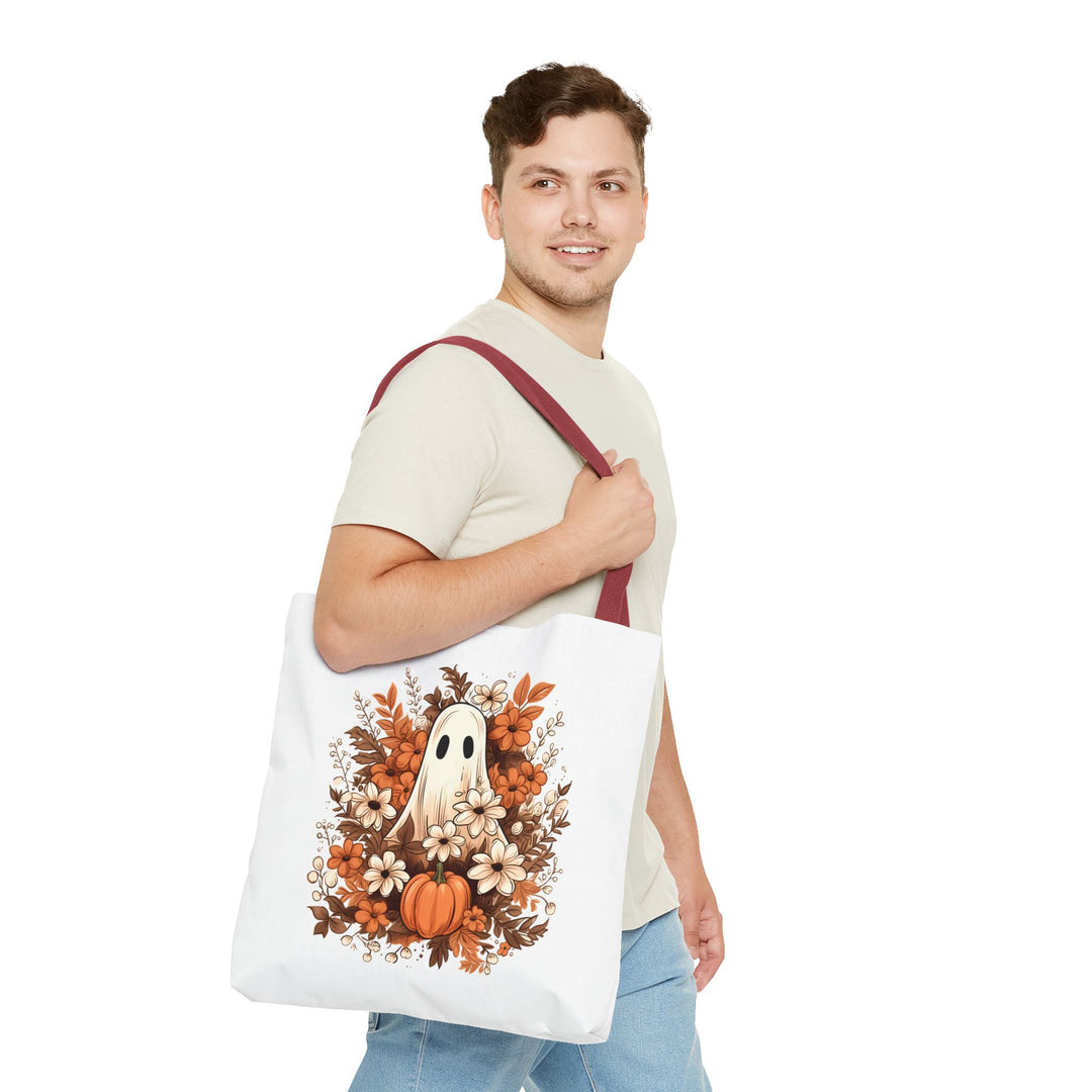 Floral Ghosts Halloween Tote Bag, Halloween Party Pumpkin Ghost Flowers Lover Tote Bag Gift For Men Women