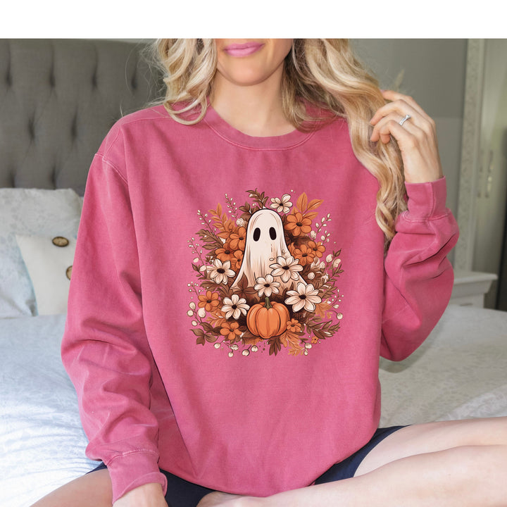 Floral Ghosts Halloween Sweatshirt Crewneck, Halloween Party Pumpkin Ghost Flowers Lover Sweatshirt Gift For Men Women