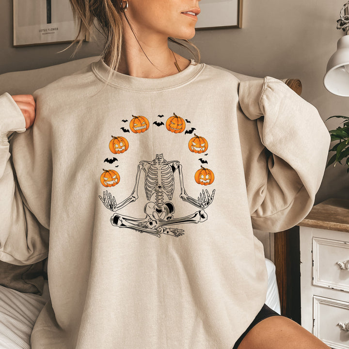 Pumpkin Skeleton Halloween Sweatshirt Crewneck, Halloween Party Pumpkin Skeleton Lover Sweatshirt Gift For Men Women