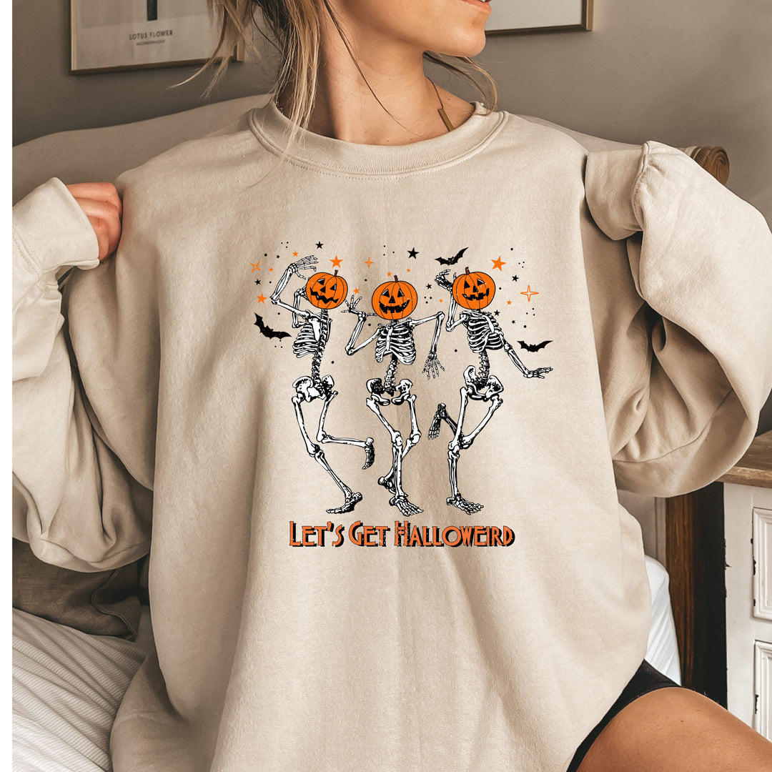 Let's Get Halloweird Dancing Skeleton Halloween Sweatshirt Crewneck, Halloween Party Pumpkin Skeleton Dance Sweatshirt Gift For Men Women