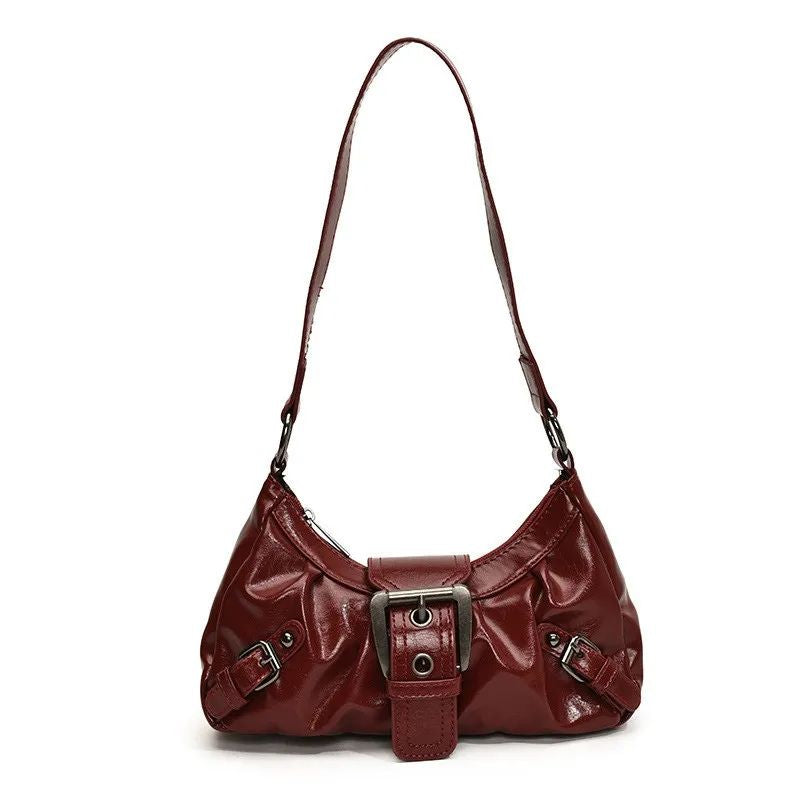 Y2K Retro Pleated Hobo Shoulder Bag for Women | Maillard Underarm Clutch Handbag