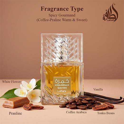 Lattafa Khamrah Qahwa EDP For Unisex Long Lasting Vanilla Warm Spicy Fragrance 3.4 Oz