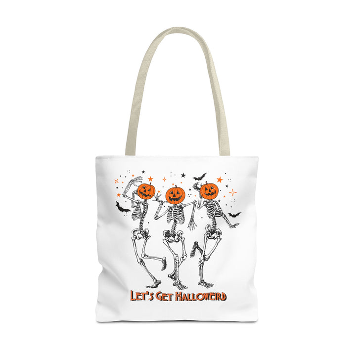 Let's Get Halloweird Dancing Skeleton Halloween Tote Bag, Halloween Party Pumpkin Skeleton Dance Tote Bag Gift For Men Women