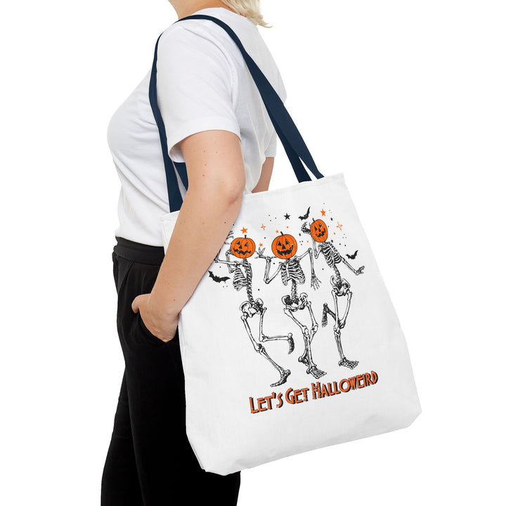 Let's Get Halloweird Dancing Skeleton Halloween Tote Bag, Halloween Party Pumpkin Skeleton Dance Tote Bag Gift For Men Women