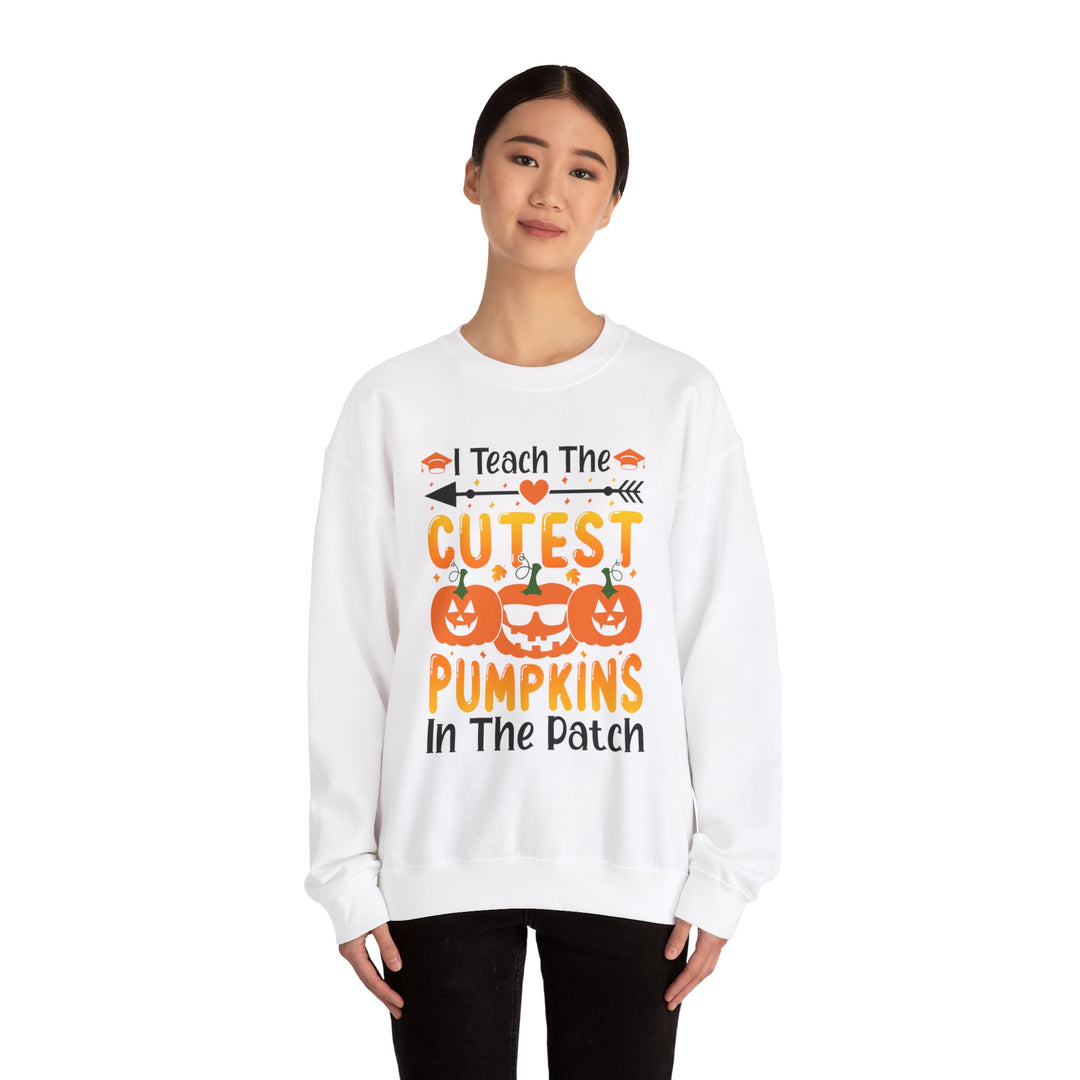 I Teach The Cutest Pumpkins In The Patch Halloween Teacher Sweatshirt Crewneck, Halloween Party Skeleton Ghost Lover Sweatshirt Men Women