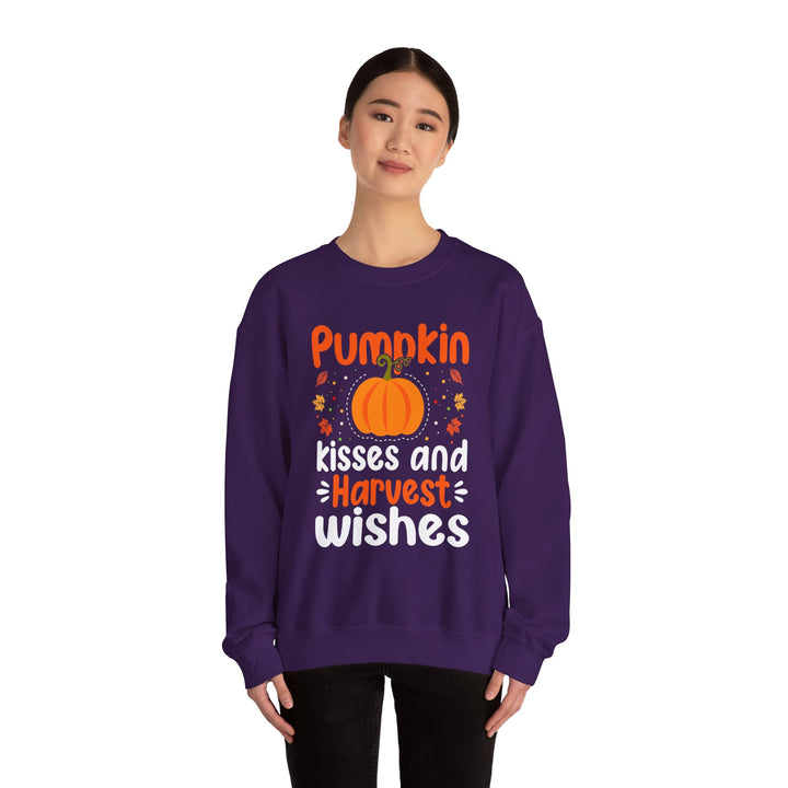 Pumpkin Kisses And Harvest Wishes Halloween Sweatshirt Crewneck, Halloween Party Pumpkin Ghost Lover Sweatshirt Gift For Men Women