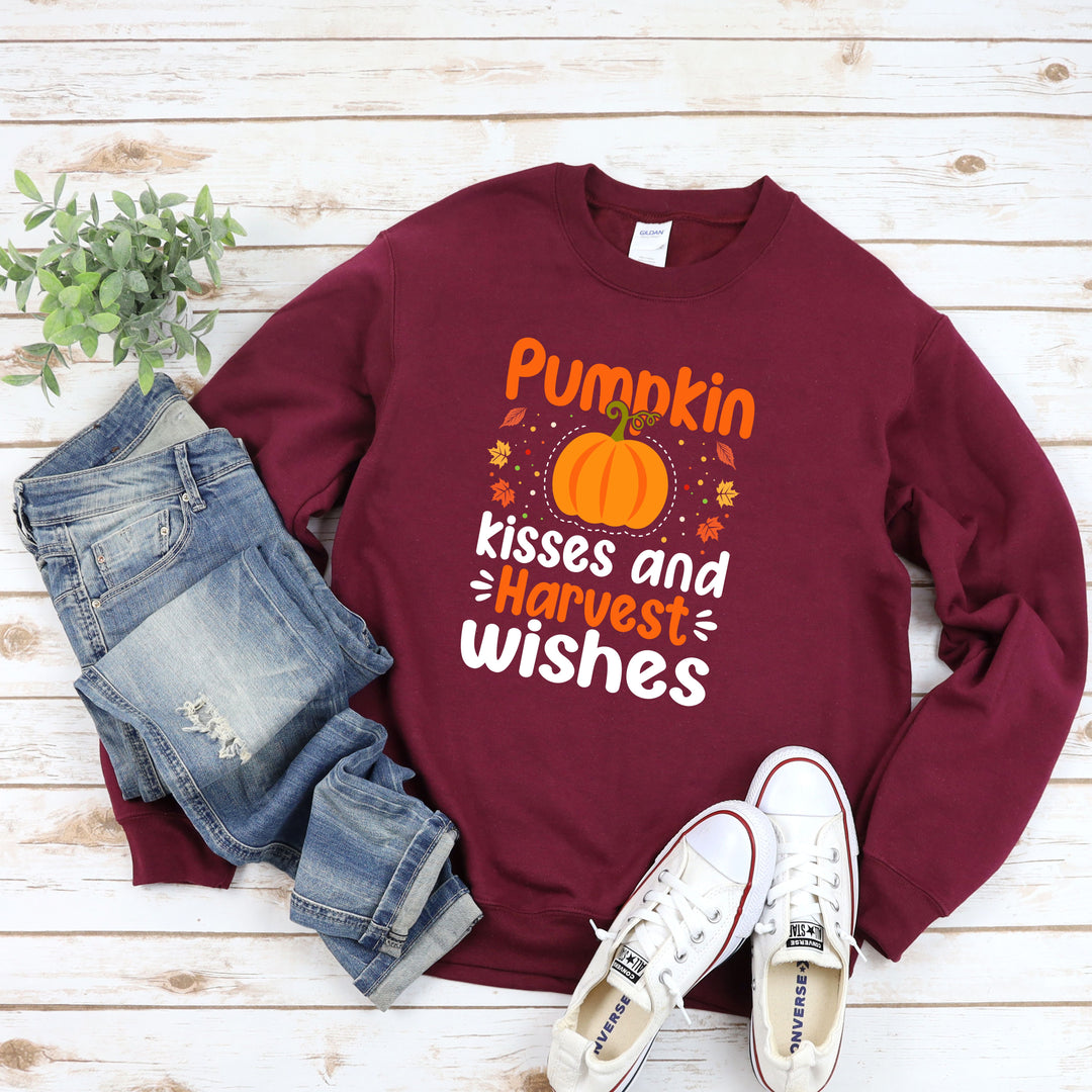 Pumpkin Kisses And Harvest Wishes Halloween Sweatshirt Crewneck, Halloween Party Pumpkin Ghost Lover Sweatshirt Gift For Men Women