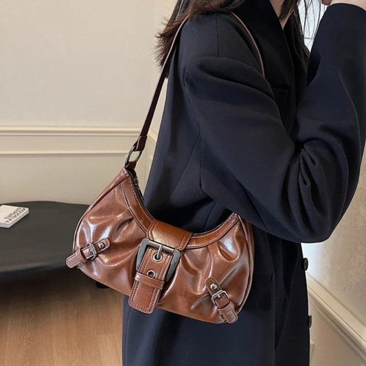 Y2K Retro Pleated Hobo Shoulder Bag for Women | Maillard Underarm Clutch Handbag
