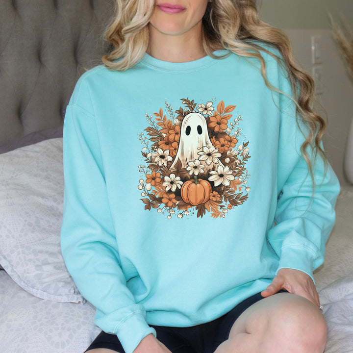 Floral Ghosts Halloween Sweatshirt Crewneck, Halloween Party Pumpkin Ghost Flowers Lover Sweatshirt Gift For Men Women