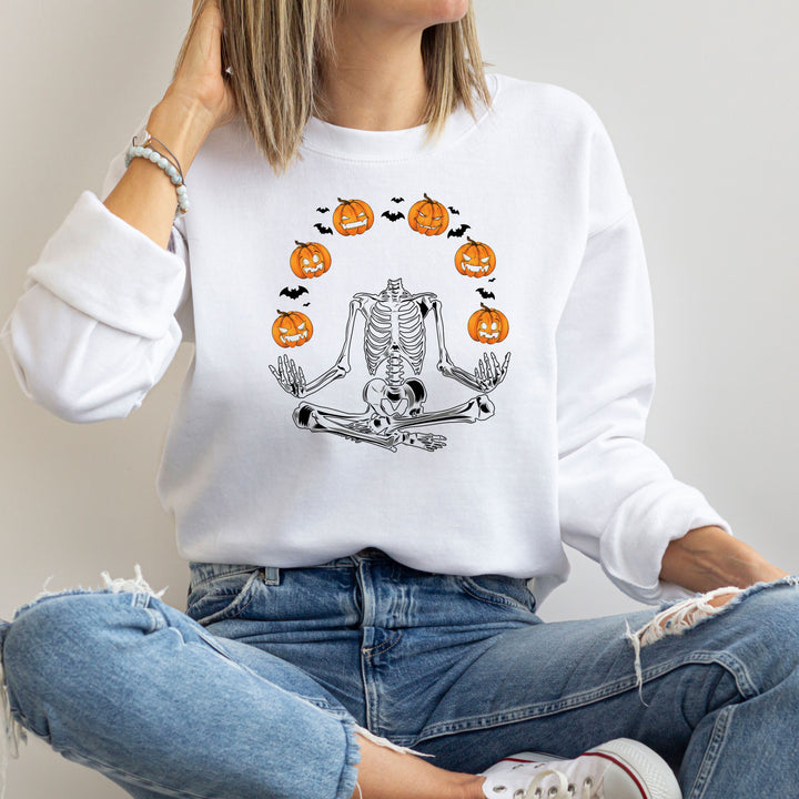 Pumpkin Skeleton Halloween Sweatshirt Crewneck, Halloween Party Pumpkin Skeleton Lover Sweatshirt Gift For Men Women