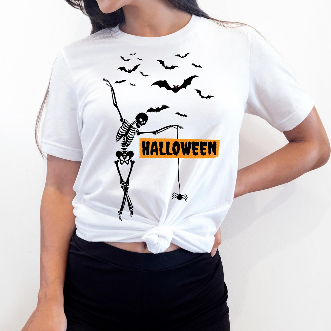 Cute Dancing Skeleton Halloween T-Shirt, Halloween Party Pumpkin Skeleton Dance Shirt Gift For Men Women