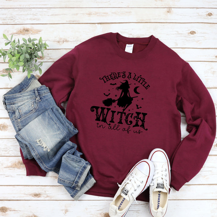 There's A Little Witch In All Of Us Halloween Sweatshirt Crewneck, Halloween Party Pumpkin Witch Lover Sweatshirt Gift For Girls Women