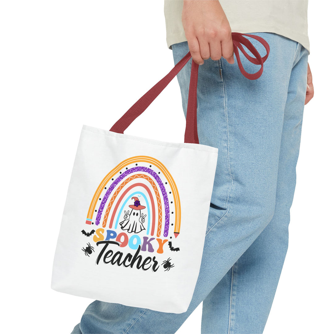 Spooky Teacher Rainbow Halloween Teacher Tote Bag, Halloween Party Pumpkin Ghost Witch Teaching Lover Tote Bag Gift For Men Women