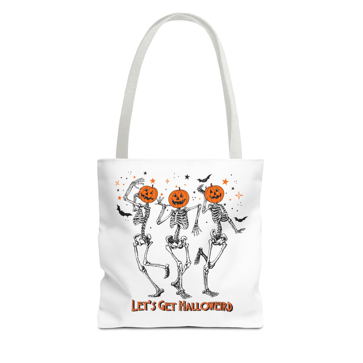 Let's Get Halloweird Dancing Skeleton Halloween Tote Bag, Halloween Party Pumpkin Skeleton Dance Tote Bag Gift For Men Women