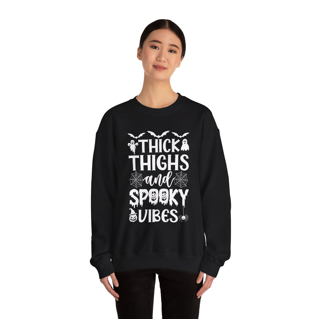 Thick Thighs And Spooky Vibes Halloween Sweatshirt Crewneck, Halloween Party Pumpkin Witch Lover Sweatshirt Gift For Girls Women