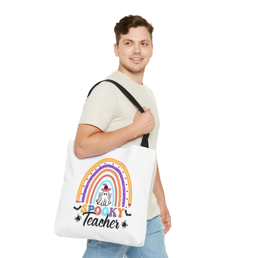 Spooky Teacher Rainbow Halloween Teacher Tote Bag, Halloween Party Pumpkin Ghost Witch Teaching Lover Tote Bag Gift For Men Women