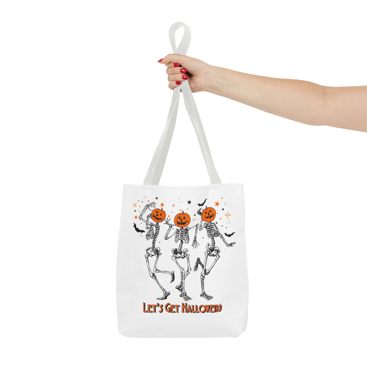 Let's Get Halloweird Dancing Skeleton Halloween Tote Bag, Halloween Party Pumpkin Skeleton Dance Tote Bag Gift For Men Women