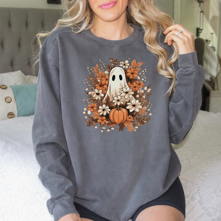 Floral Ghosts Halloween Sweatshirt Crewneck, Halloween Party Pumpkin Ghost Flowers Lover Sweatshirt Gift For Men Women