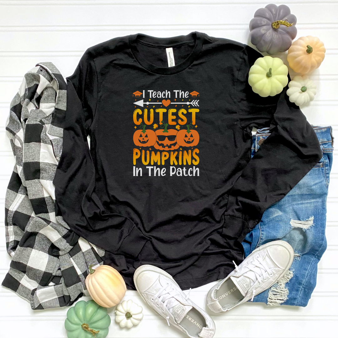 I Teach The Cutest Pumpkins In The Patch Halloween Teacher Sweatshirt Crewneck, Halloween Party Skeleton Ghost Lover Sweatshirt Men Women