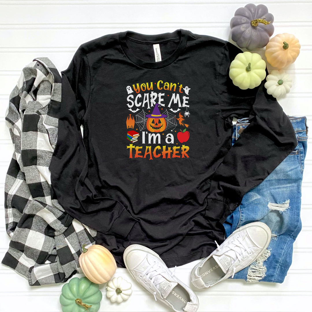 You Can't Scare Me I Am A Teacher Halloween Teacher Sweatshirt Crewneck, Halloween Party Ghost Witch Teaching Sweatshirt Gift For Men Women