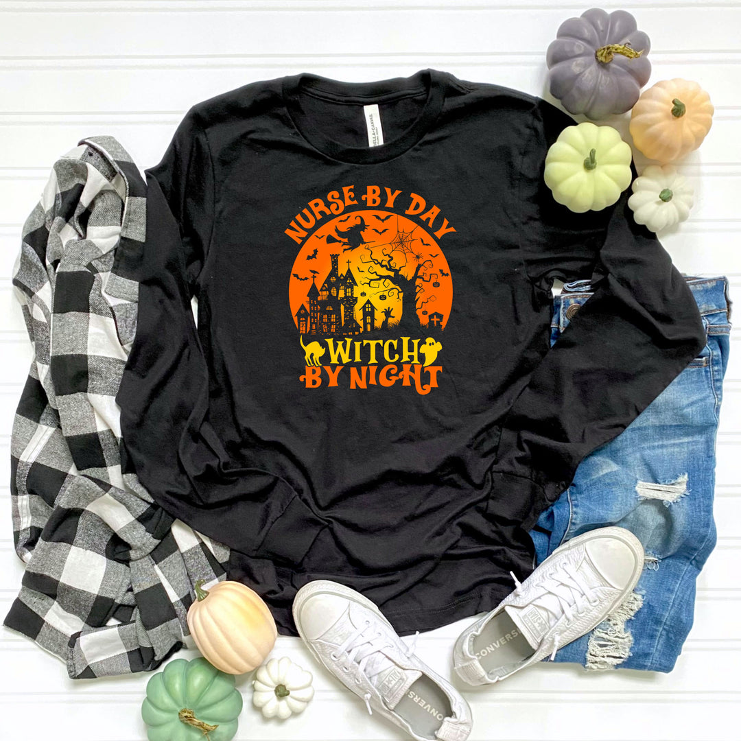 Nurse By Day Witch By Night Halloween Nurse Sweatshirt, Halloween Party Pumpkin Ghost Witch Nursing Lover Sweatshirt Gift For Girls Women