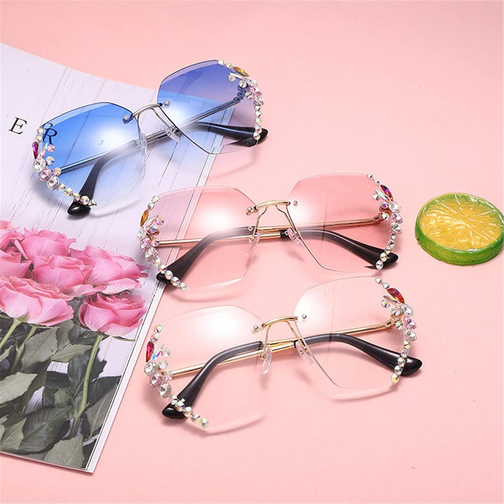 Willochra Square Crystal Sunglasses Women Shades Rimless