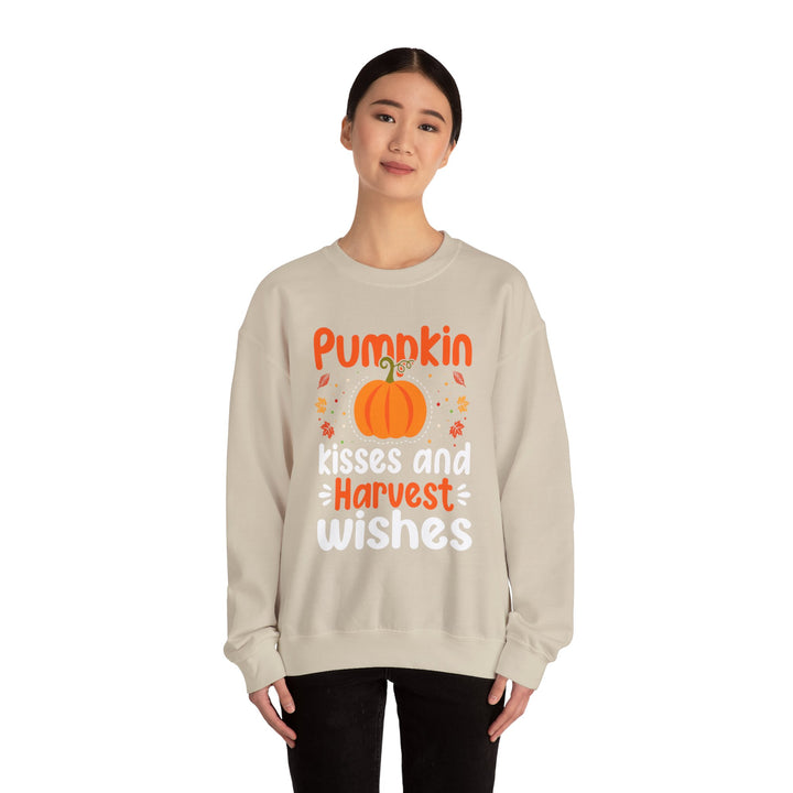 Pumpkin Kisses And Harvest Wishes Halloween Sweatshirt Crewneck, Halloween Party Pumpkin Ghost Lover Sweatshirt Gift For Men Women