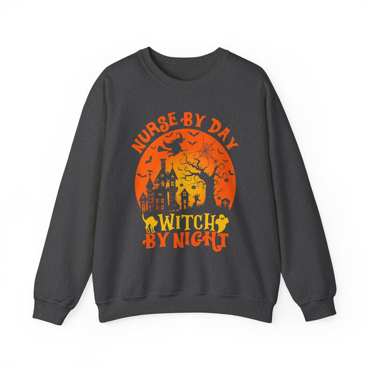 Nurse By Day Witch By Night Halloween Nurse Sweatshirt, Halloween Party Pumpkin Ghost Witch Nursing Lover Sweatshirt Gift For Girls Women