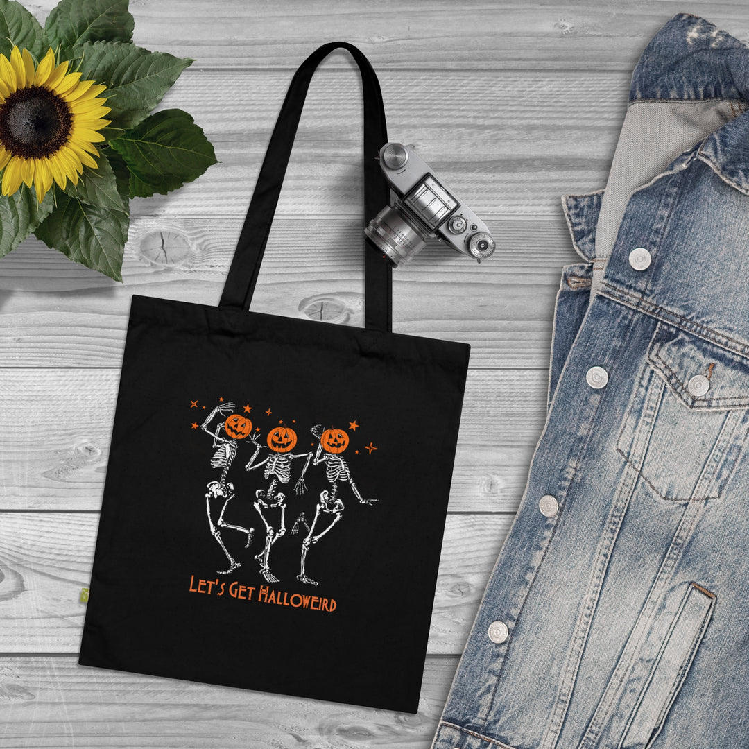 Let's Get Halloweird Dancing Skeleton Halloween Tote Bag, Halloween Party Pumpkin Skeleton Dance Tote Bag Gift For Men Women