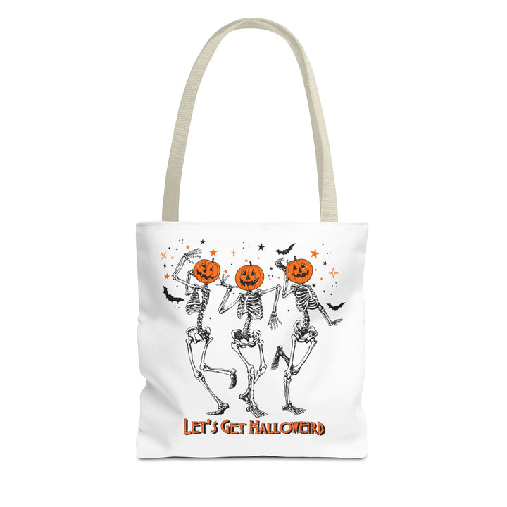 Let's Get Halloweird Dancing Skeleton Halloween Tote Bag, Halloween Party Pumpkin Skeleton Dance Tote Bag Gift For Men Women