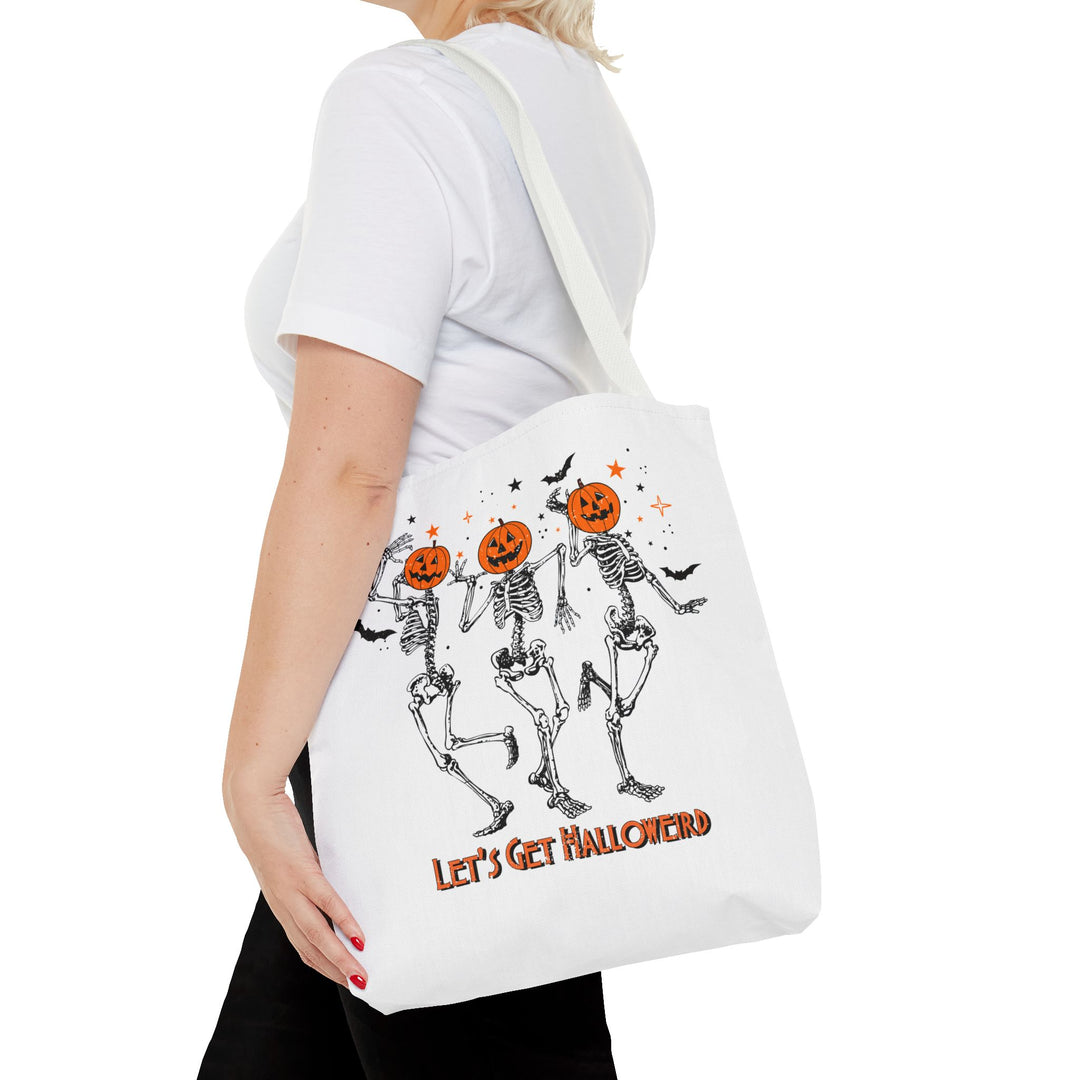 Let's Get Halloweird Dancing Skeleton Halloween Tote Bag, Halloween Party Pumpkin Skeleton Dance Tote Bag Gift For Men Women