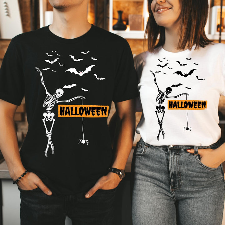 Cute Dancing Skeleton Halloween T-Shirt, Halloween Party Pumpkin Skeleton Dance Shirt Gift For Men Women