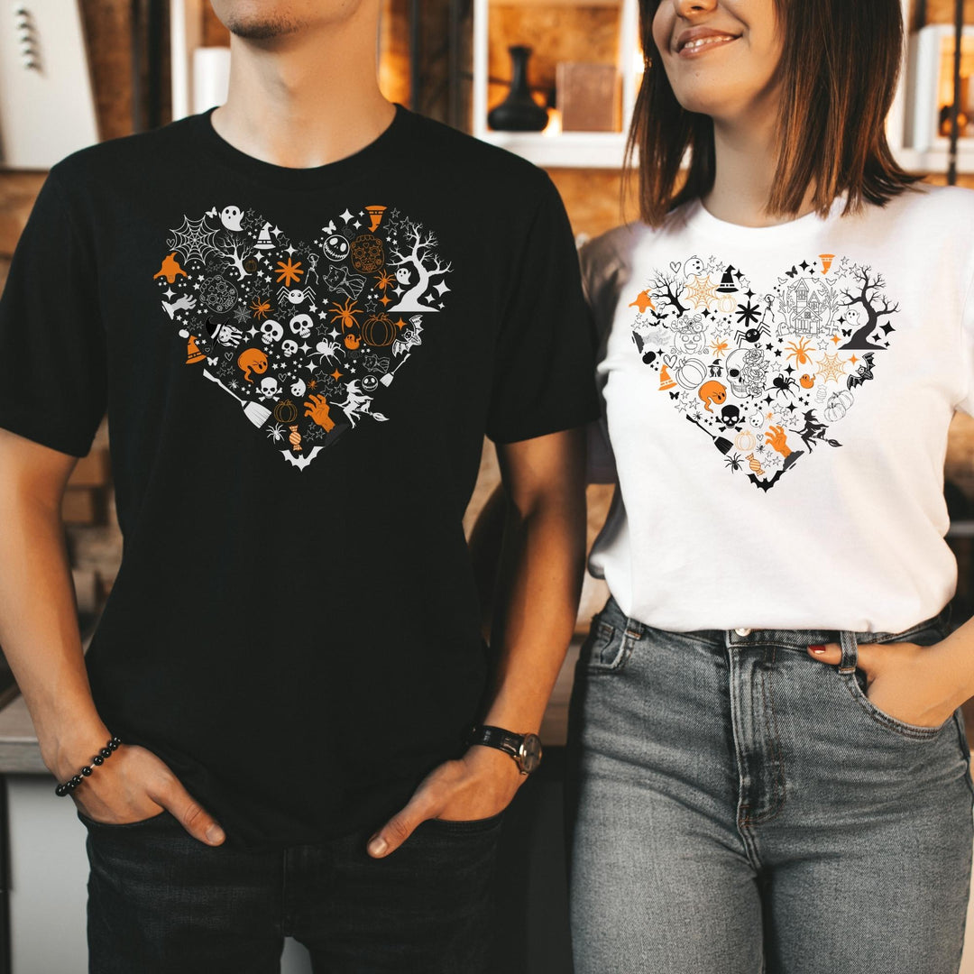 Halloween Ghosts Skeletons Heart Tshirt, Halloween Party Pumpkin Skeleton Ghost Lover Shirt Gift For Men Women