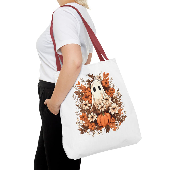 Floral Ghosts Halloween Tote Bag, Halloween Party Pumpkin Ghost Flowers Lover Tote Bag Gift For Men Women