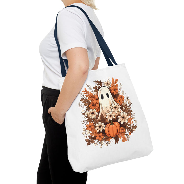 Floral Ghosts Halloween Tote Bag, Halloween Party Pumpkin Ghost Flowers Lover Tote Bag Gift For Men Women