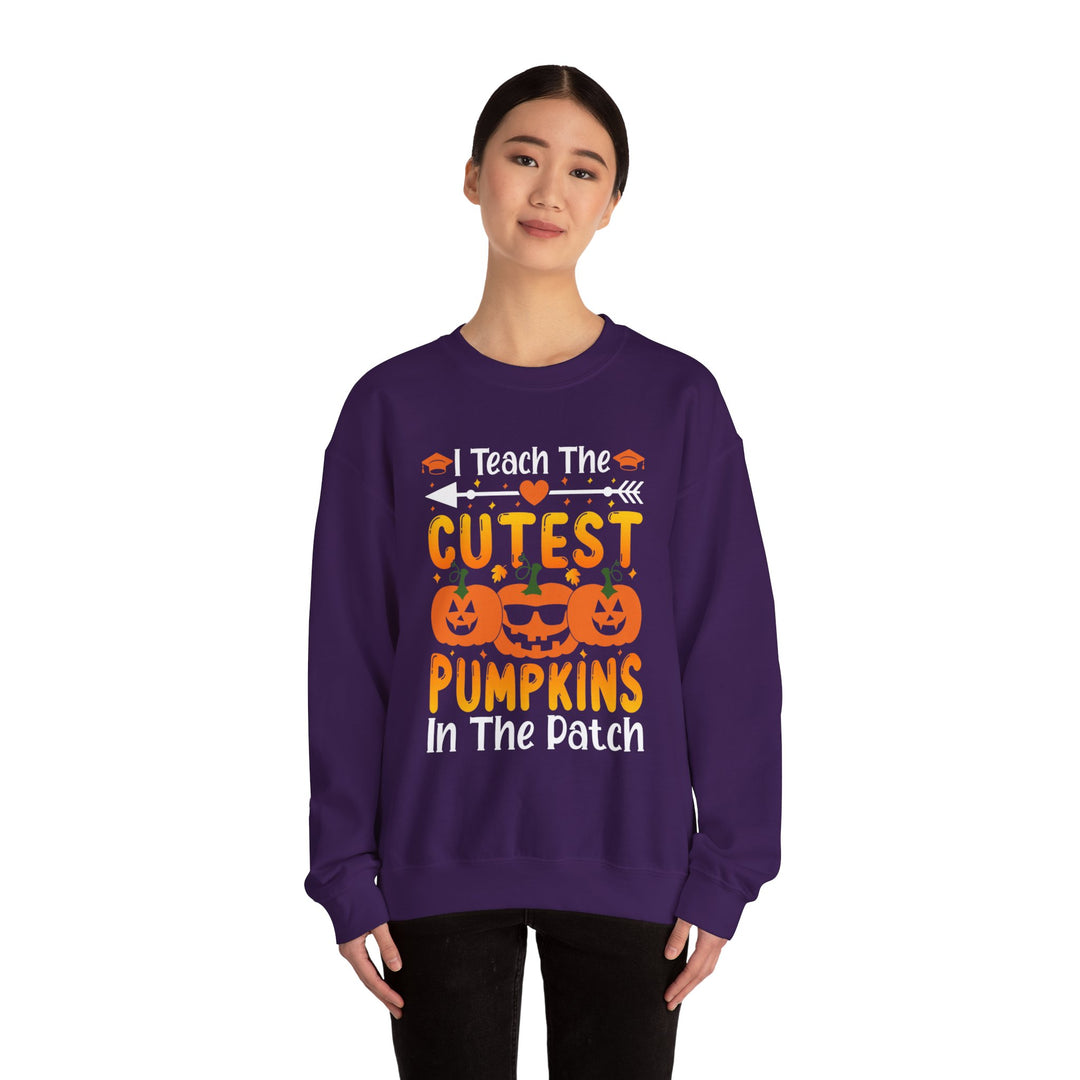 I Teach The Cutest Pumpkins In The Patch Halloween Teacher Sweatshirt Crewneck, Halloween Party Skeleton Ghost Lover Sweatshirt Men Women