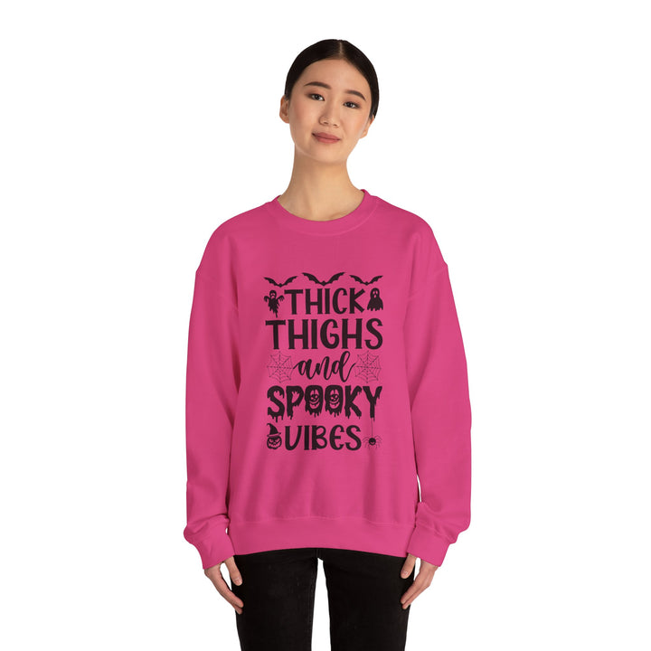 Thick Thighs And Spooky Vibes Halloween Sweatshirt Crewneck, Halloween Party Pumpkin Witch Lover Sweatshirt Gift For Girls Women