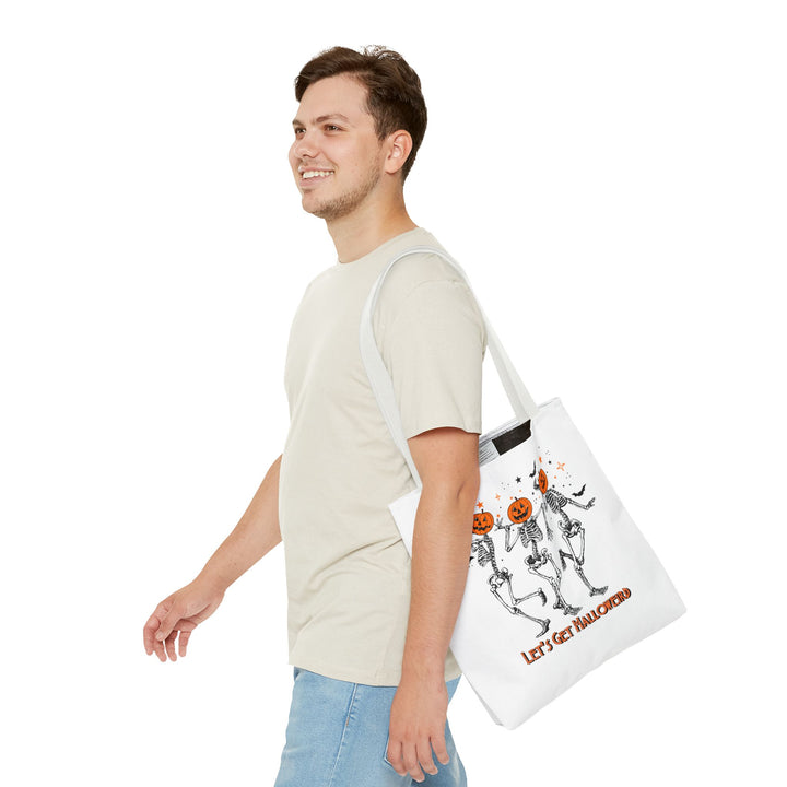 Let's Get Halloweird Dancing Skeleton Halloween Tote Bag, Halloween Party Pumpkin Skeleton Dance Tote Bag Gift For Men Women