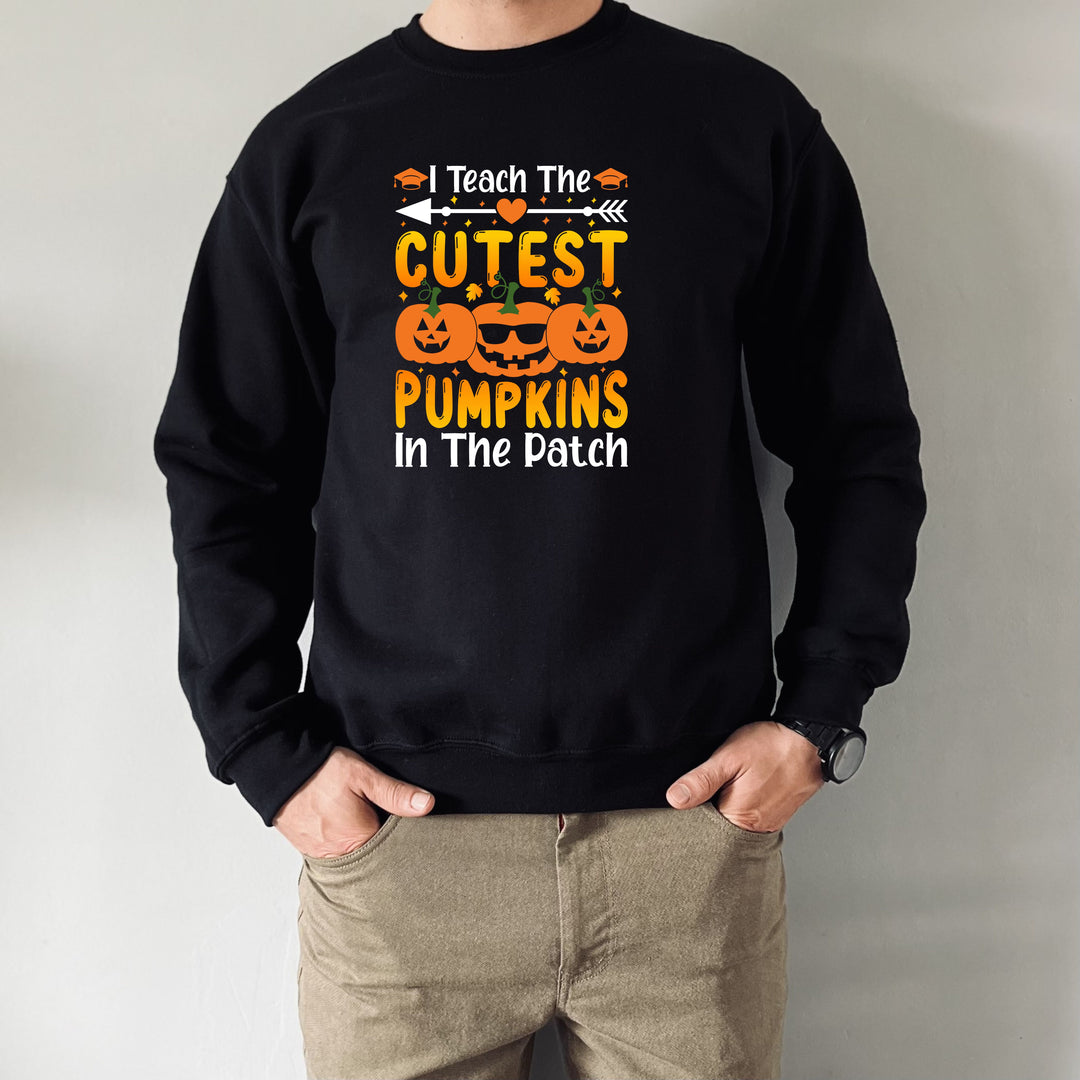 I Teach The Cutest Pumpkins In The Patch Halloween Teacher Sweatshirt Crewneck, Halloween Party Skeleton Ghost Lover Sweatshirt Men Women