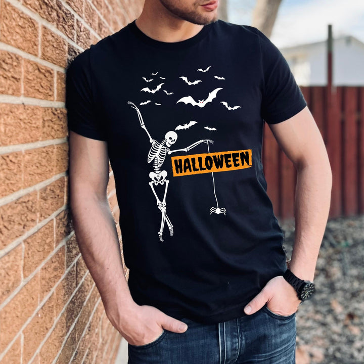 Cute Dancing Skeleton Halloween T-Shirt, Halloween Party Pumpkin Skeleton Dance Shirt Gift For Men Women