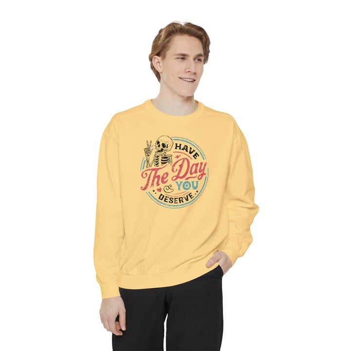 Have The Day You Deserve Skeleton Halloween Sweatshirt Crewneck, Halloween Party Pumpkin Skeleton Lover Sweatshirt Gift For Men Women