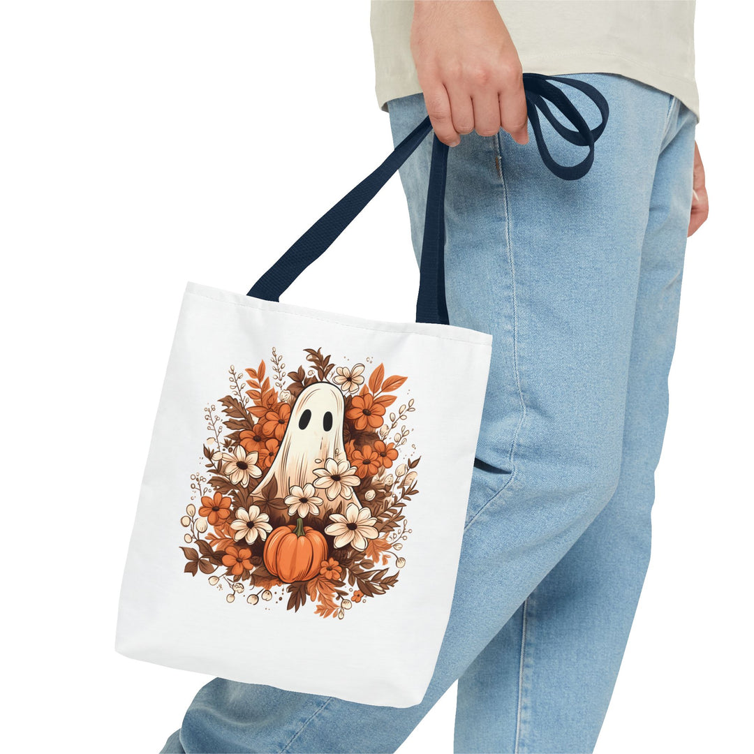 Floral Ghosts Halloween Tote Bag, Halloween Party Pumpkin Ghost Flowers Lover Tote Bag Gift For Men Women